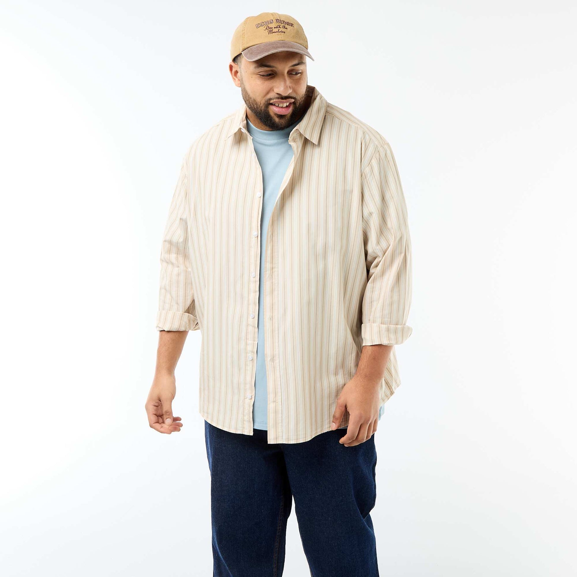 Chemise en popeline rayée BEIGE