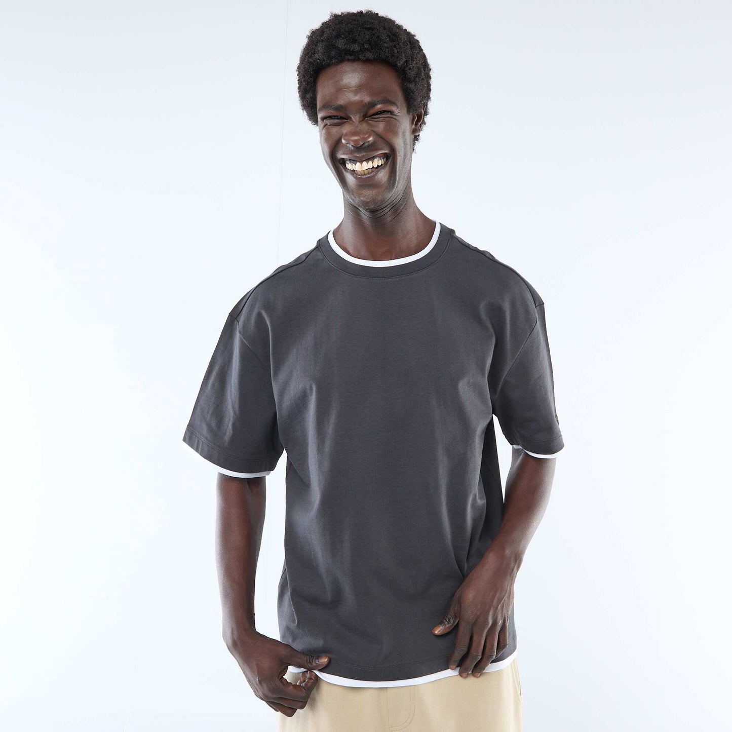 T-shirt effet 2-en-1 à manches courtes NOIR
