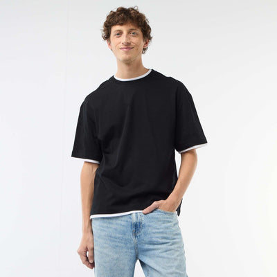 T-shirt effet 2-en-1 à manches courtes NOIR