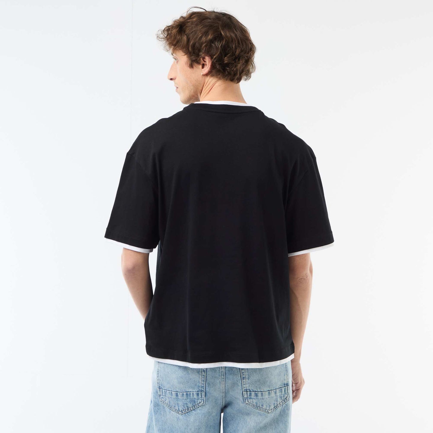 T-shirt effet 2-en-1 à manches courtes NOIR