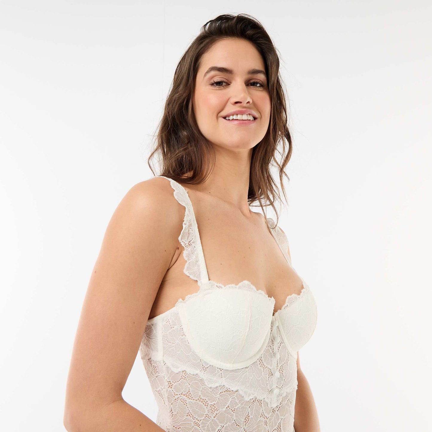 Body bustier en dentelle fleurie BLANC