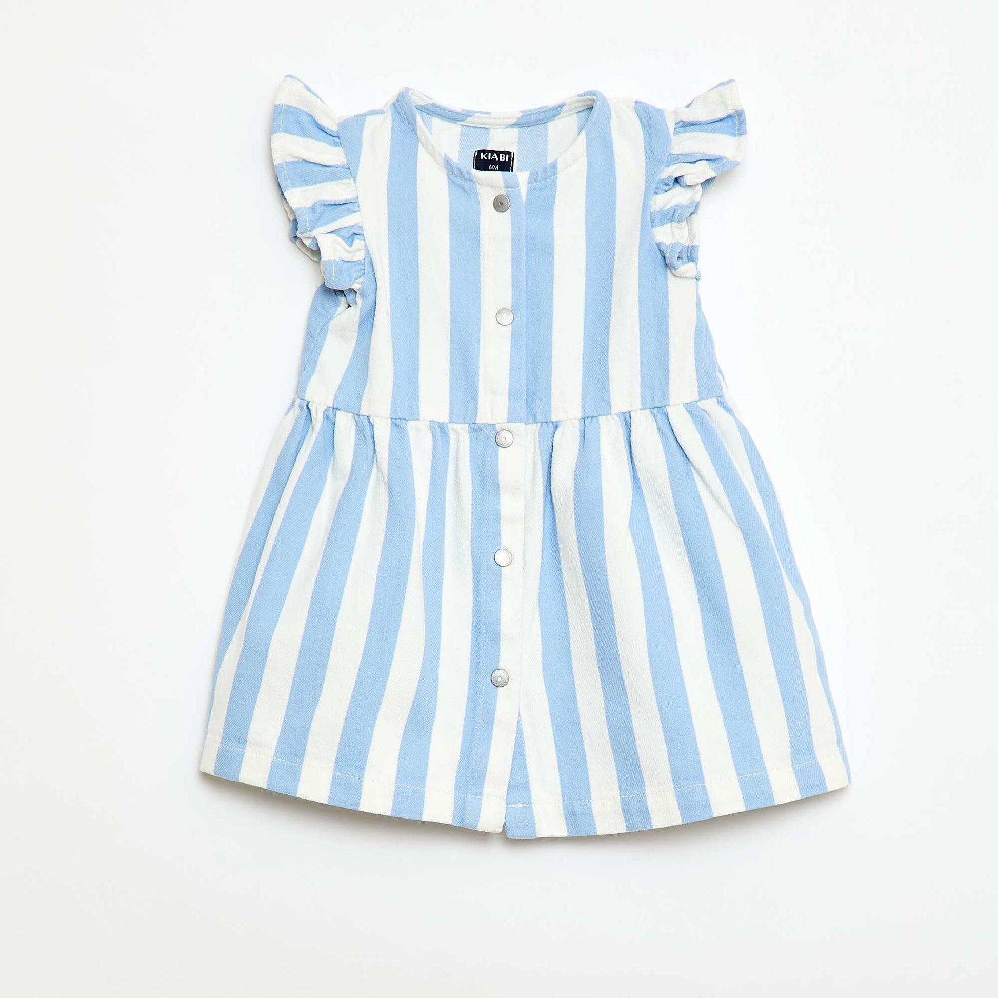 Robe en twill rayée à manches courtes BLEU