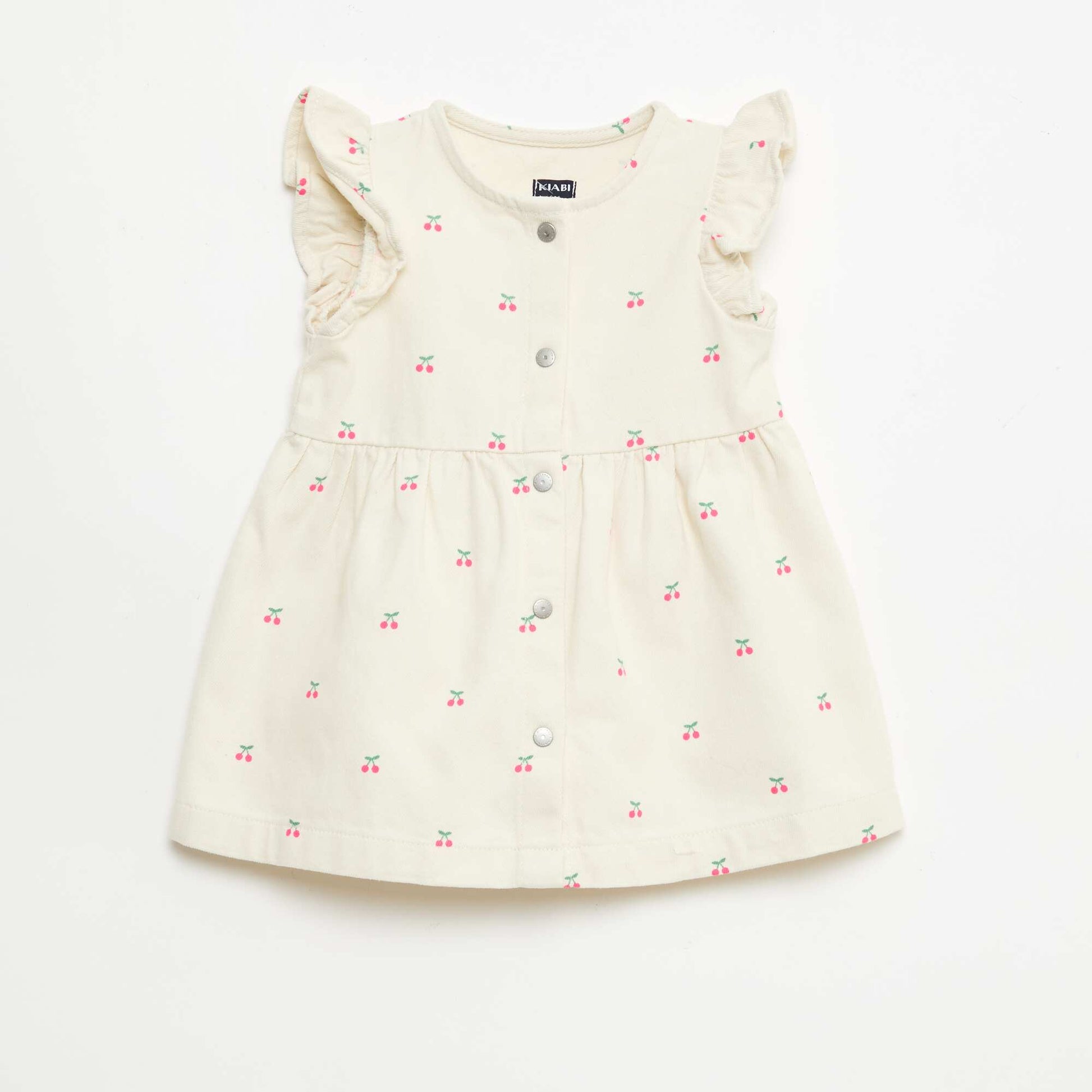 Robe en twill rayée à manches courtes BLANC