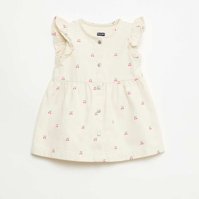 Robe en twill rayée à manches courtes BLANC