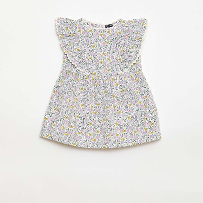 Robe à manches courtes et à volants BLANC