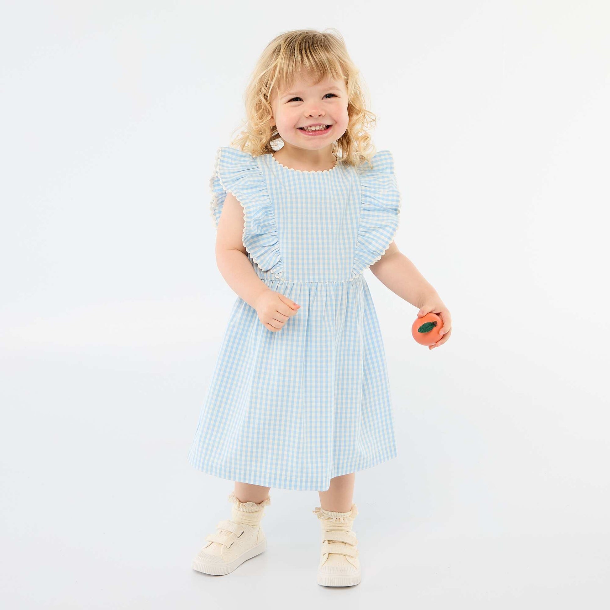 Robe à manches courtes et à volants BLEU