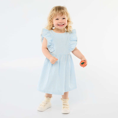 Robe à manches courtes et à volants BLEU