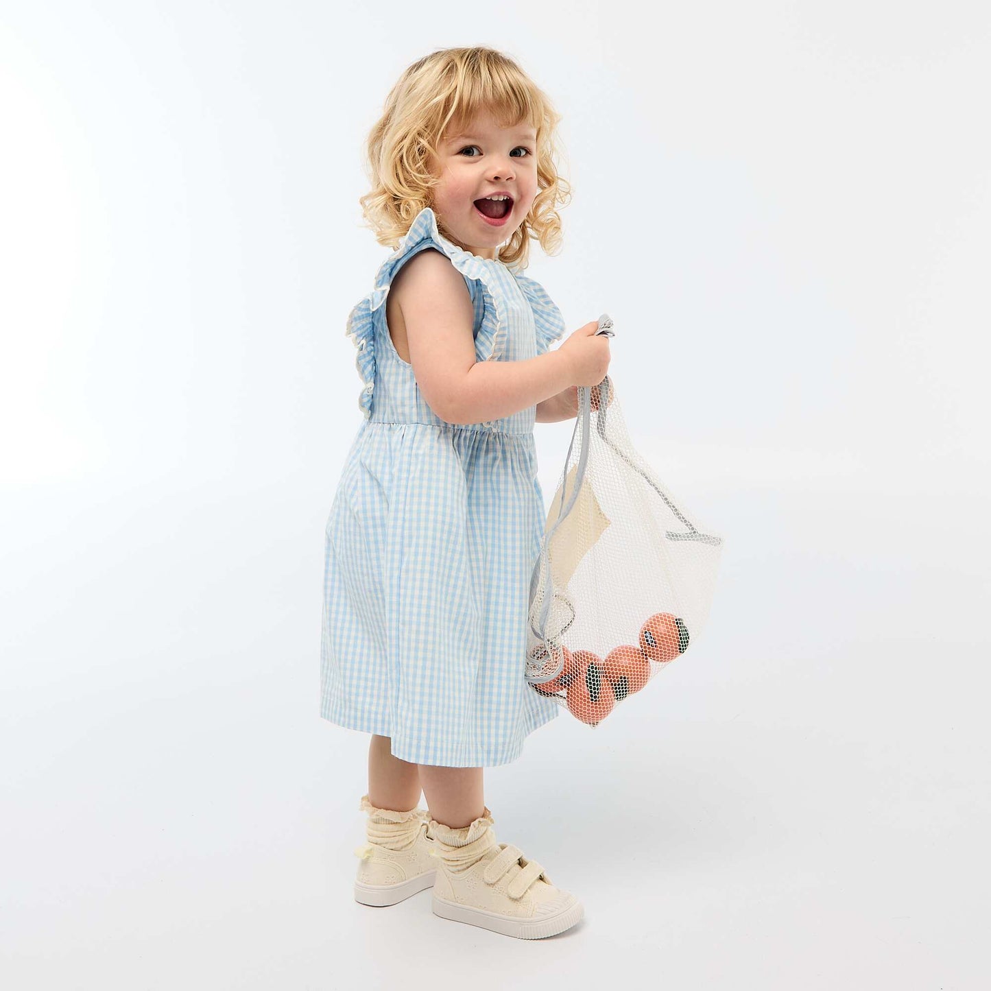 Robe à manches courtes et à volants BLEU