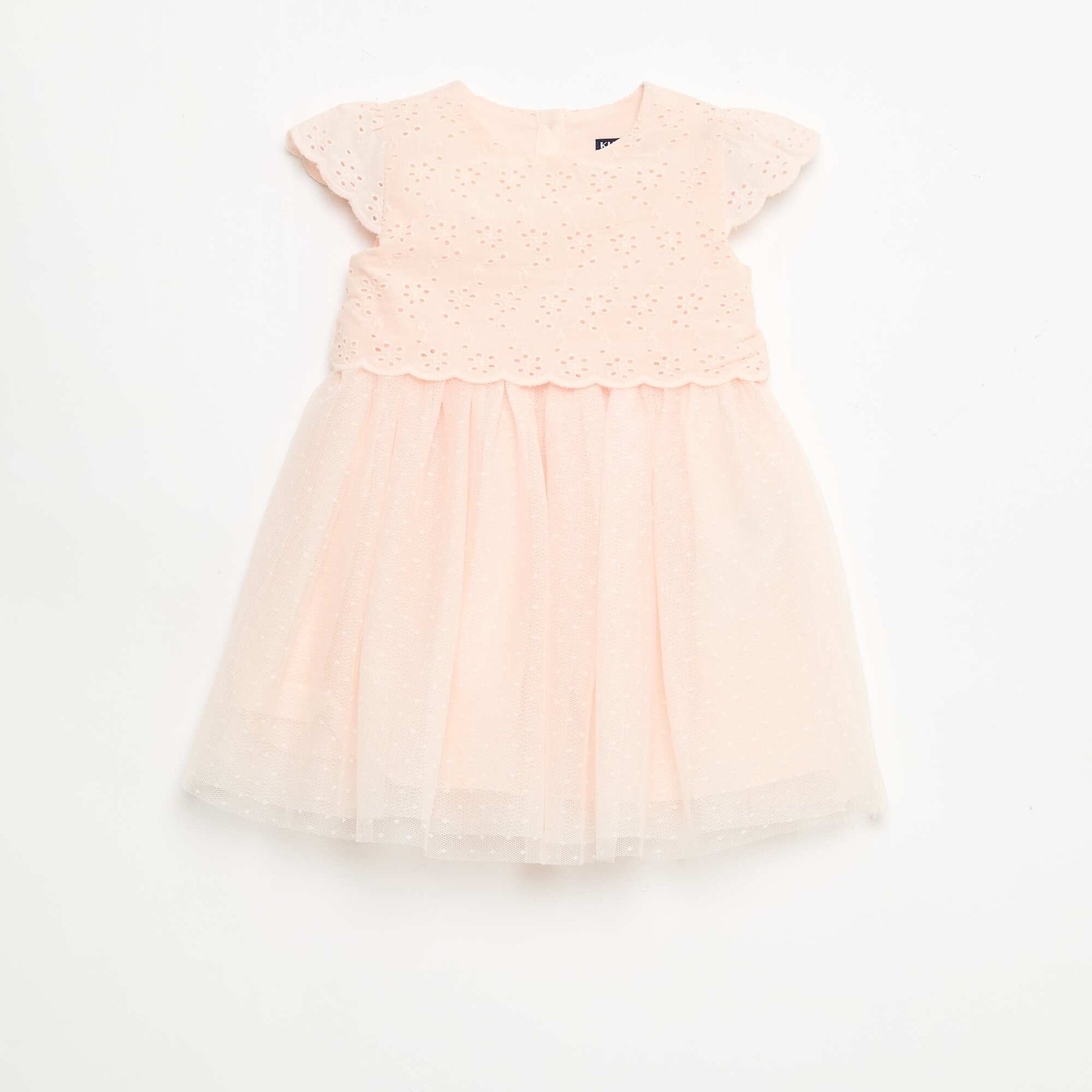 Robe à manches courtes avec broderies anglaise et tulle ROSE