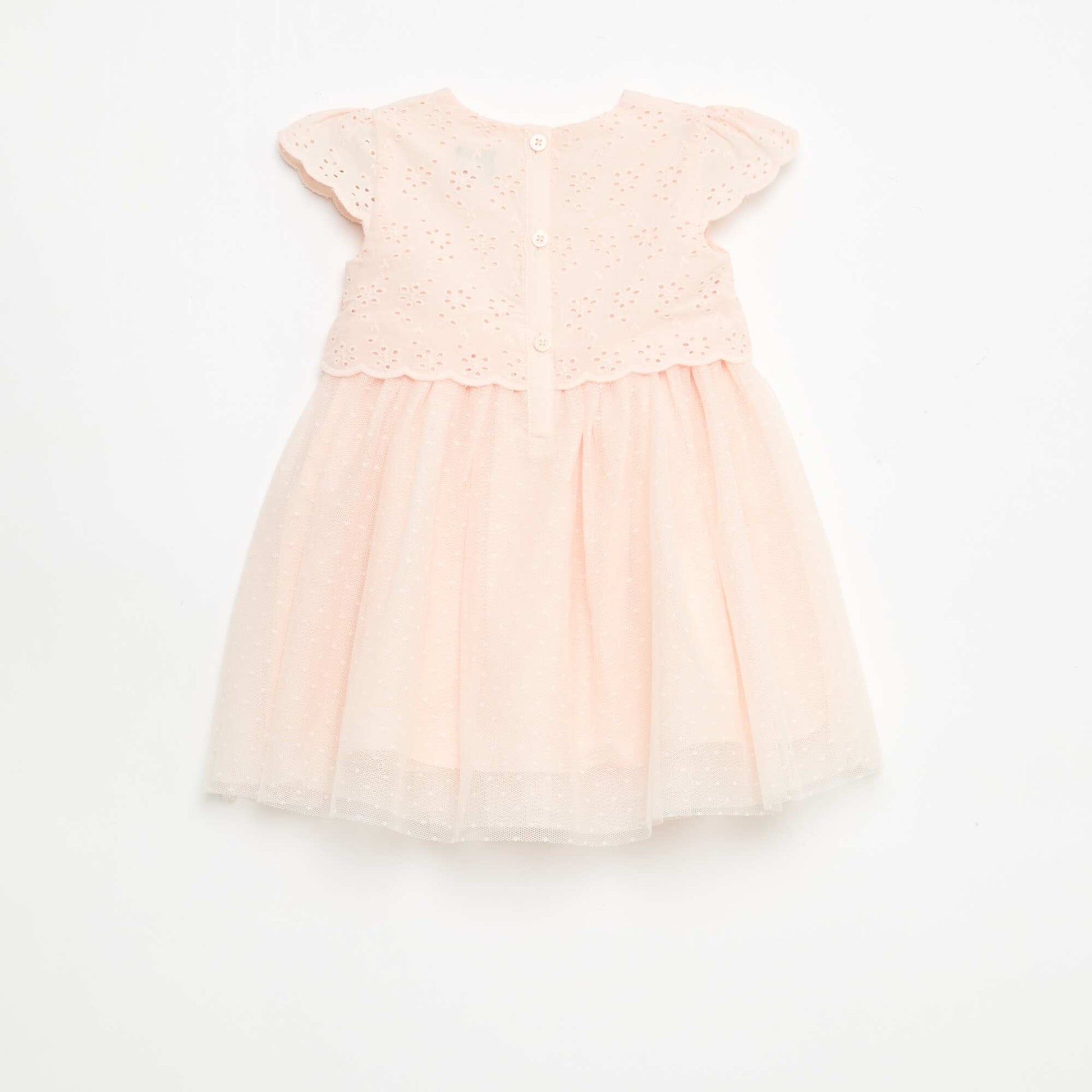 Robe à manches courtes avec broderies anglaise et tulle ROSE
