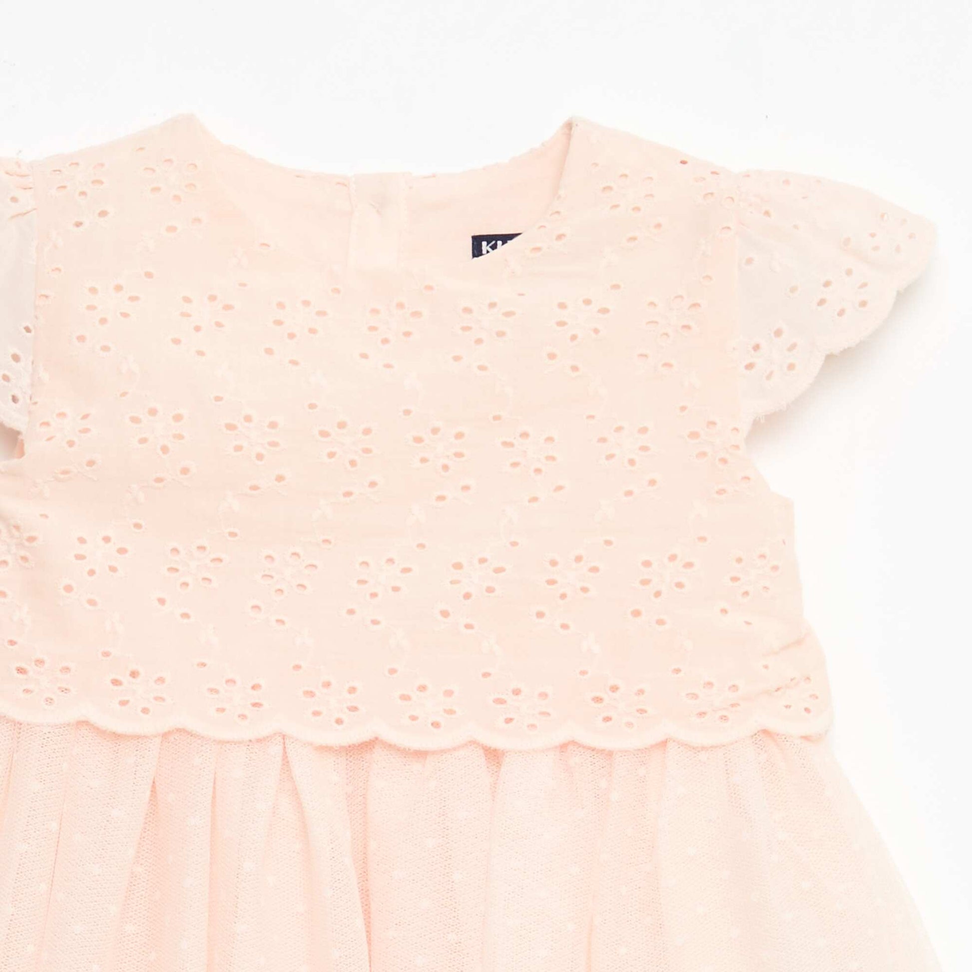 Robe à manches courtes avec broderies anglaise et tulle ROSE