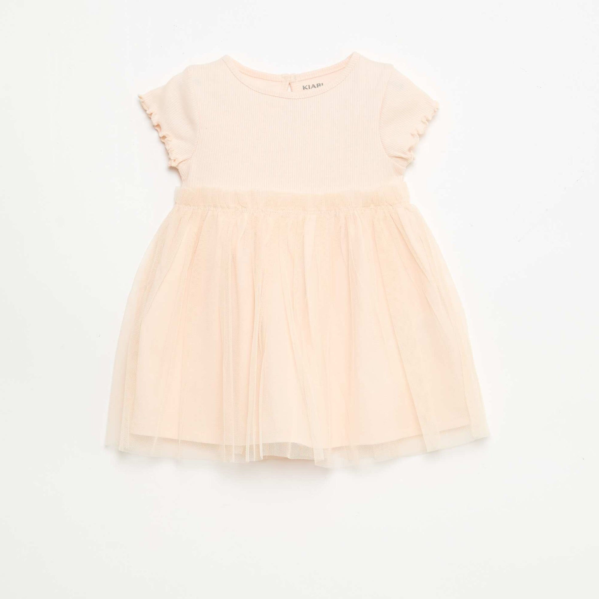 Robe en maille côtelée et tulle ROSE