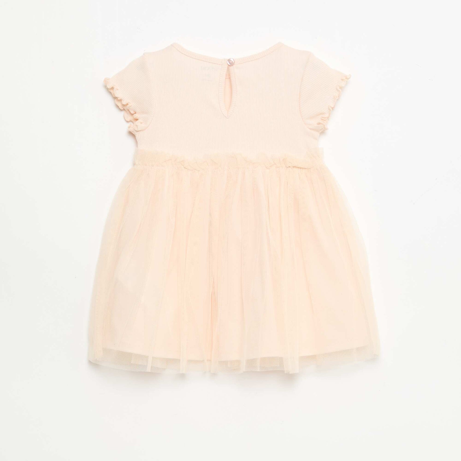 Robe en maille côtelée et tulle ROSE