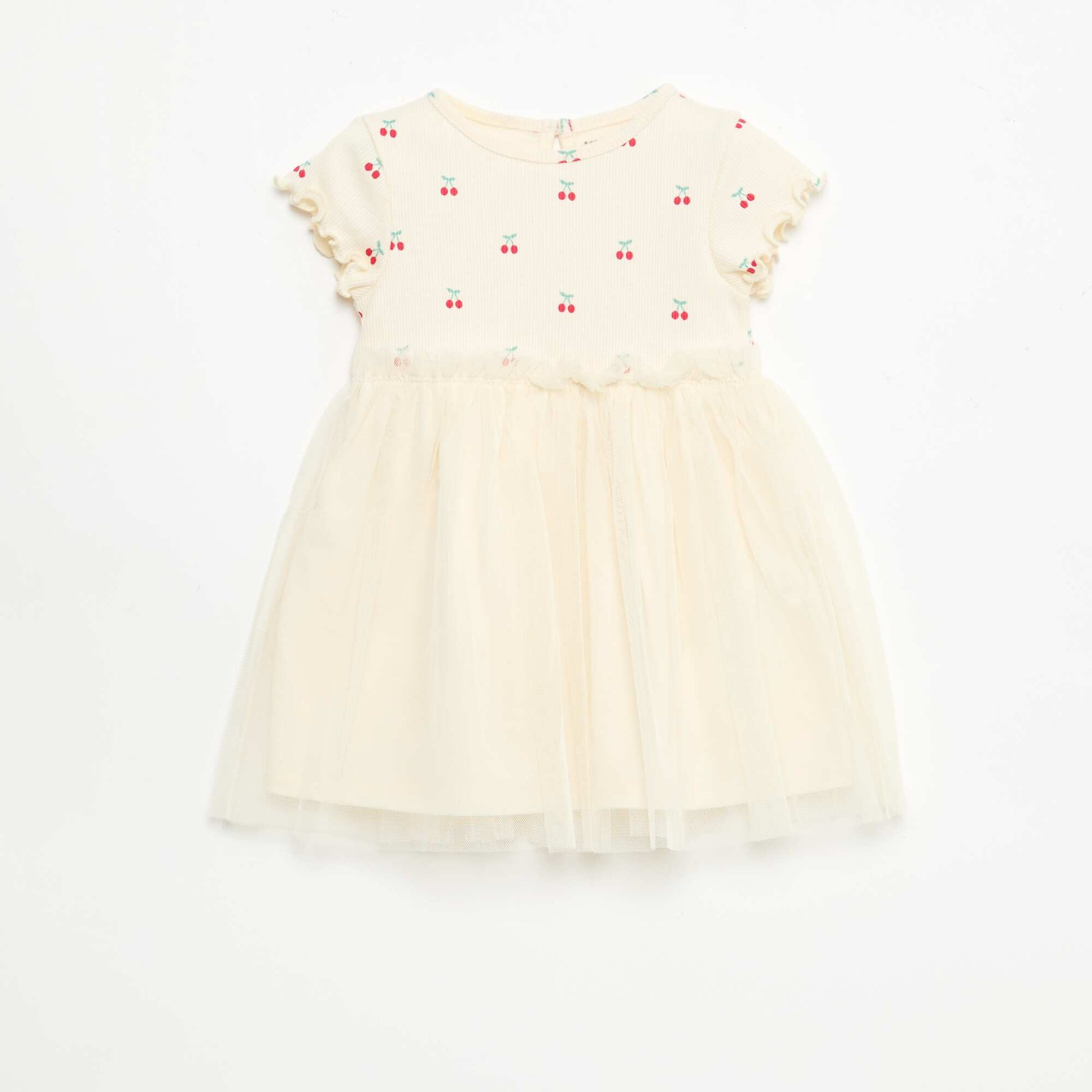 Robe en maille côtelée et tulle BLANC