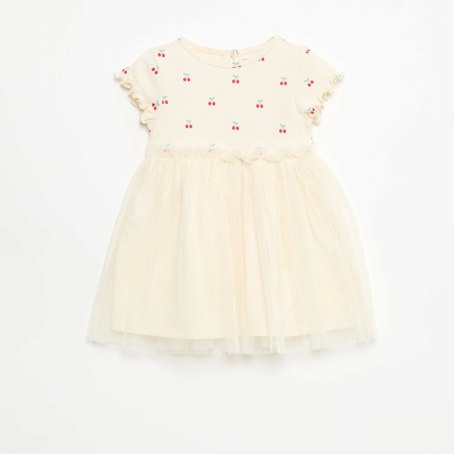 Robe en maille côtelée et tulle BLANC