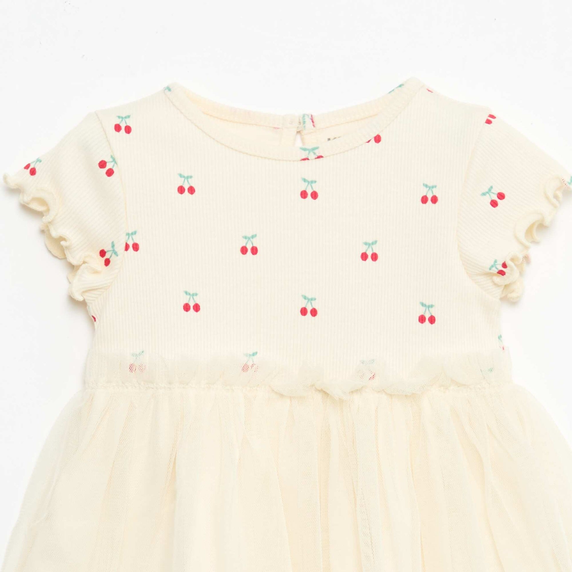 Robe en maille côtelée et tulle BLANC