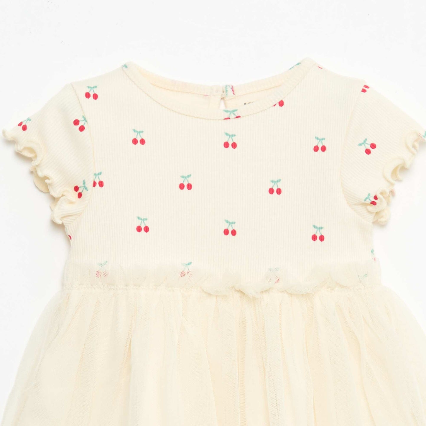 Robe en maille côtelée et tulle BLANC