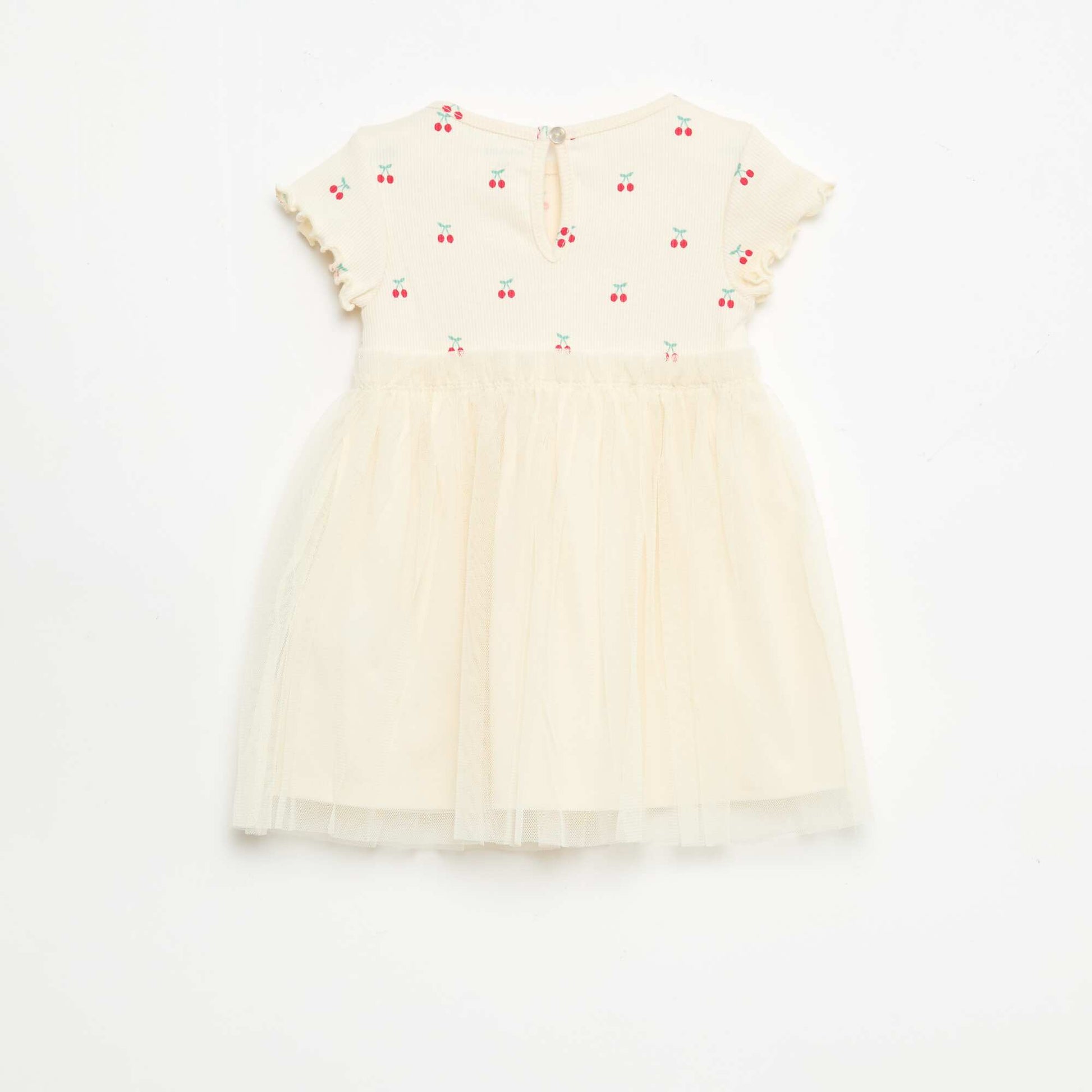 Robe en maille côtelée et tulle BLANC