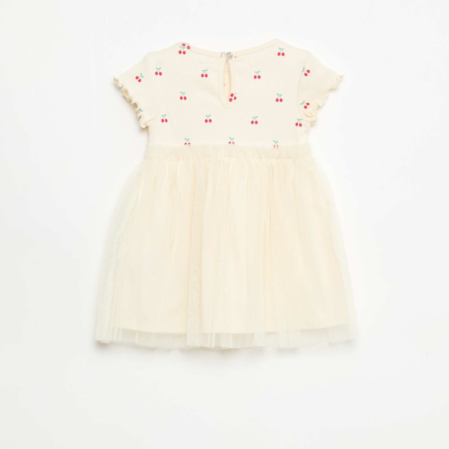 Robe en maille côtelée et tulle BLANC