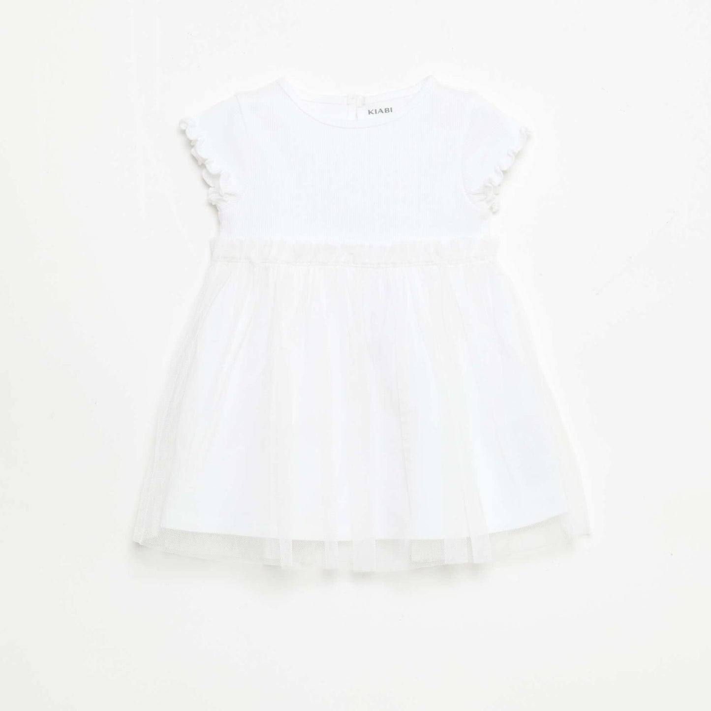 Robe en maille côtelée et tulle BLANC
