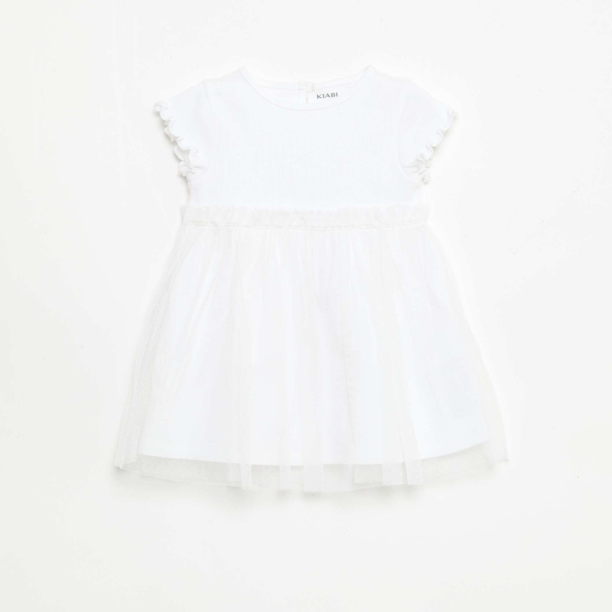 Robe en maille côtelée et tulle BLANC
