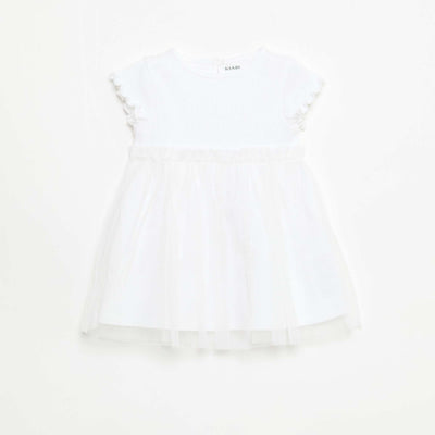 Robe en maille côtelée et tulle BLANC
