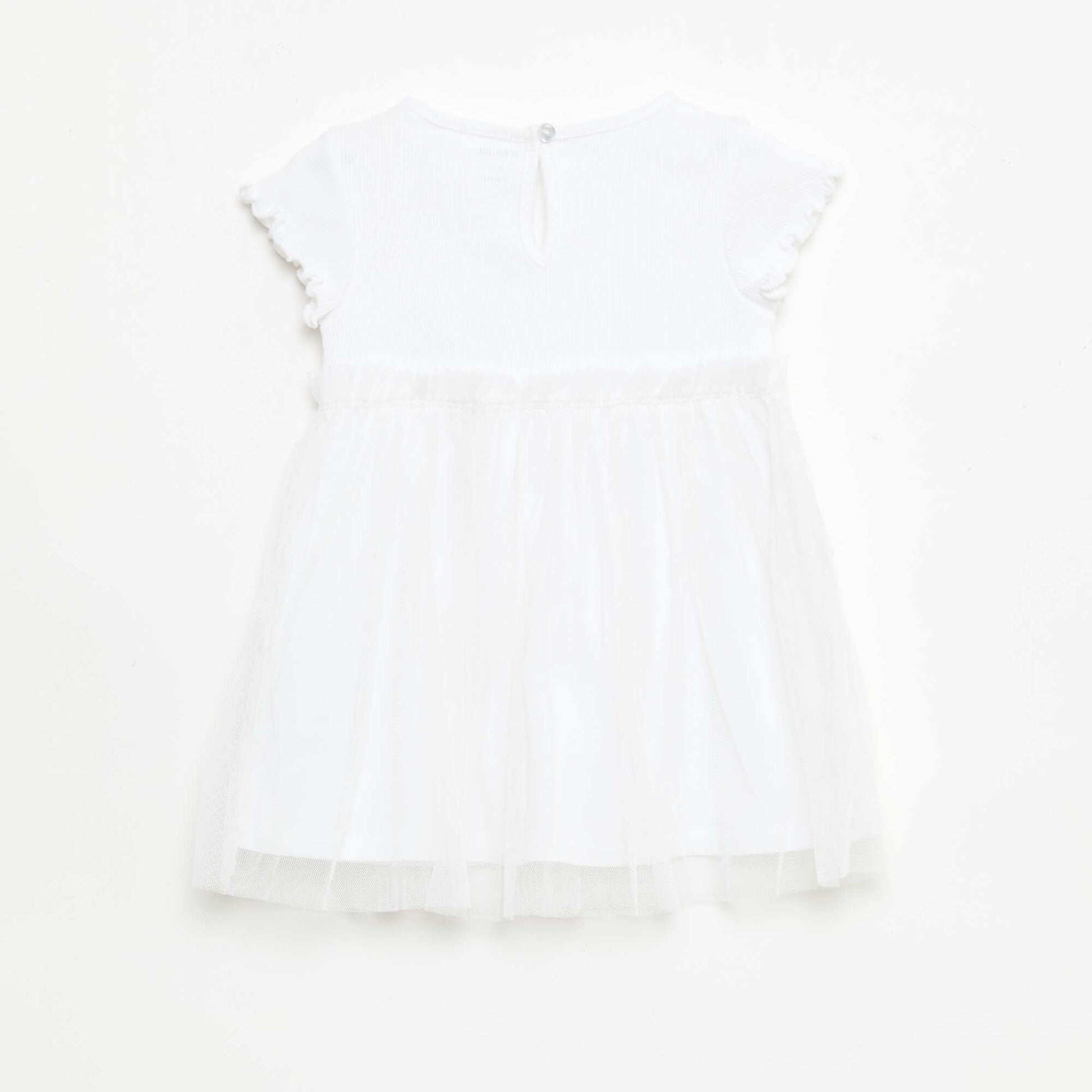 Robe en maille côtelée et tulle BLANC