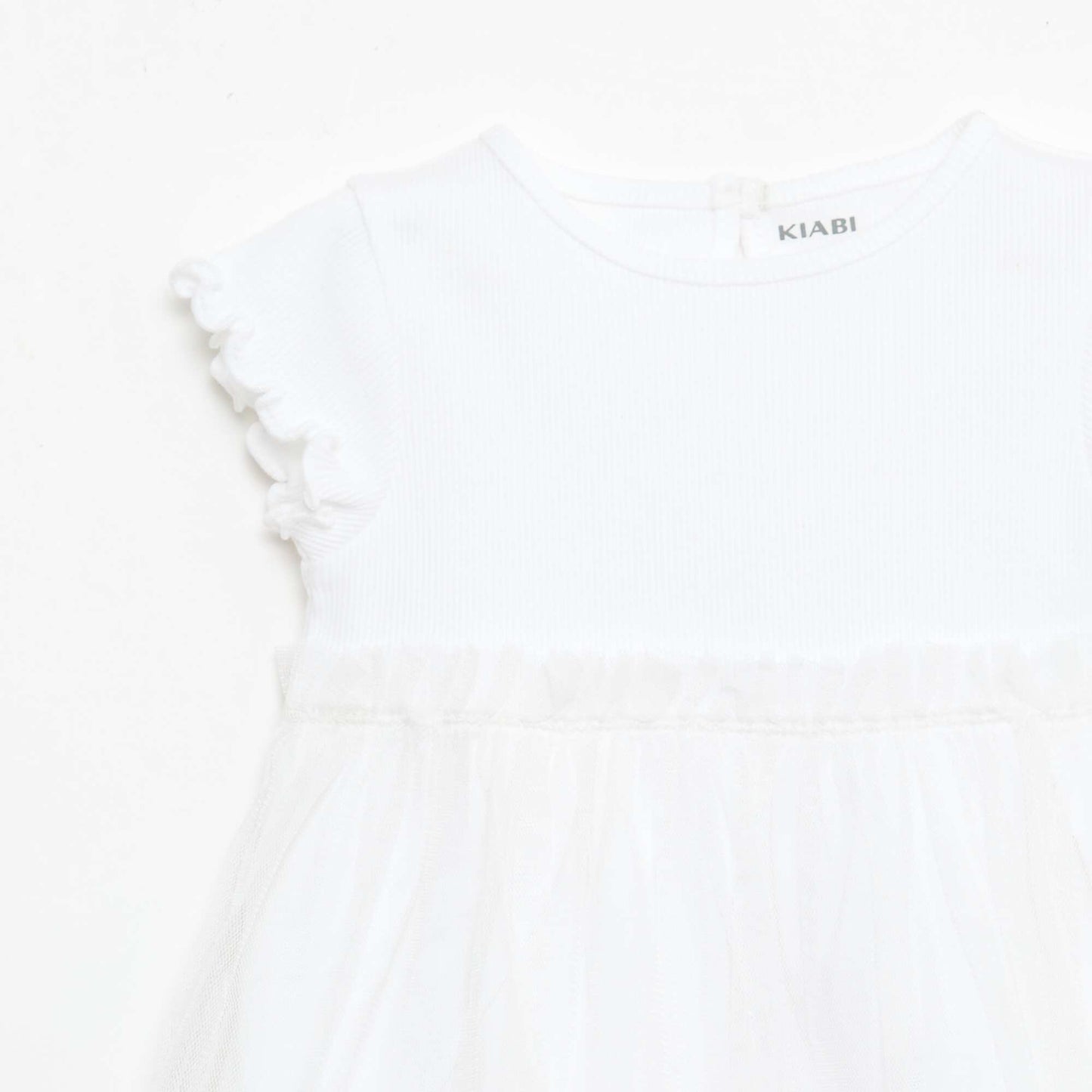 Robe en maille côtelée et tulle BLANC
