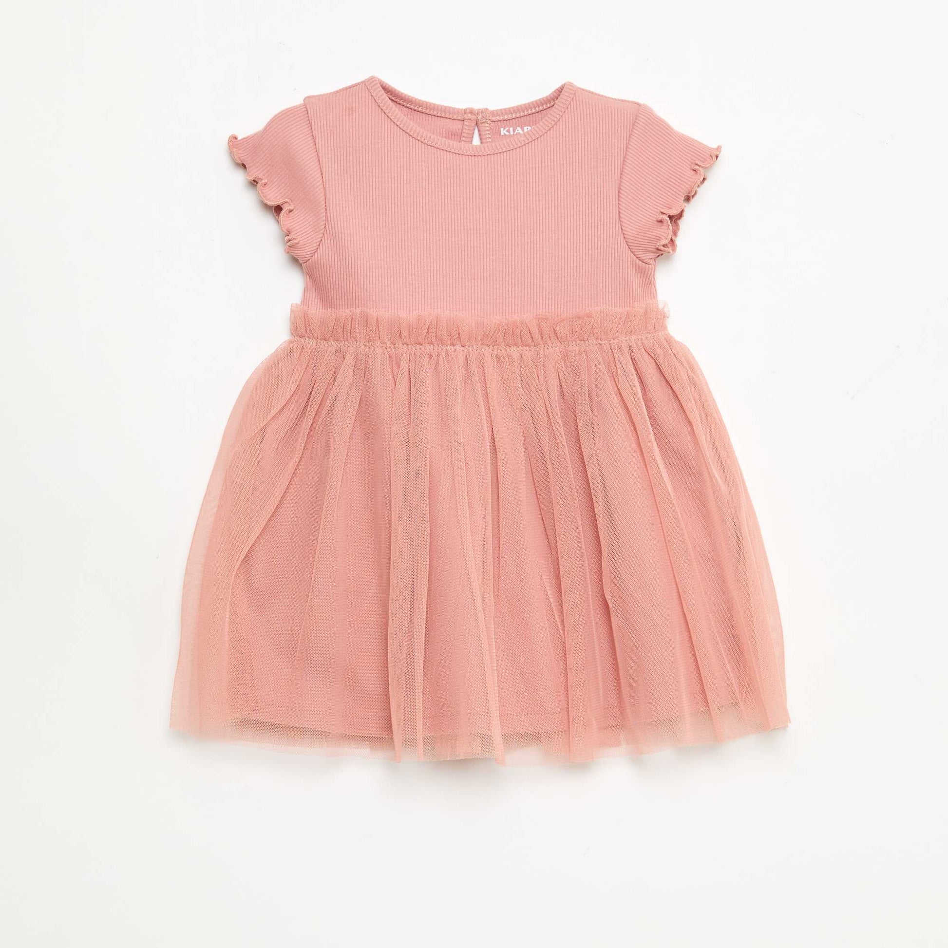 Robe en maille côtelée et tulle ROSE
