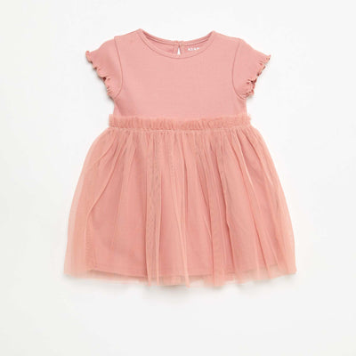 Robe en maille côtelée et tulle ROSE