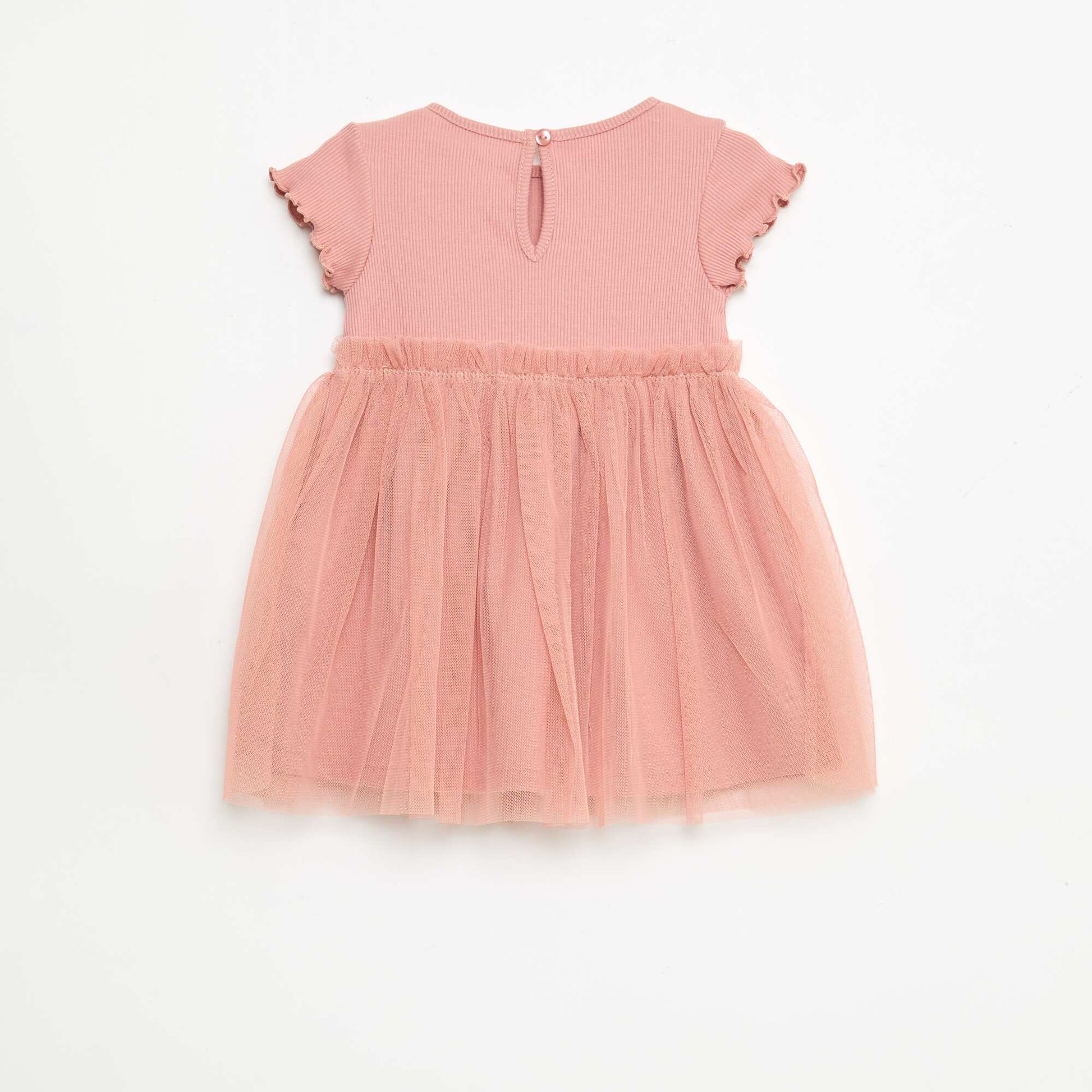 Robe en maille côtelée et tulle ROSE