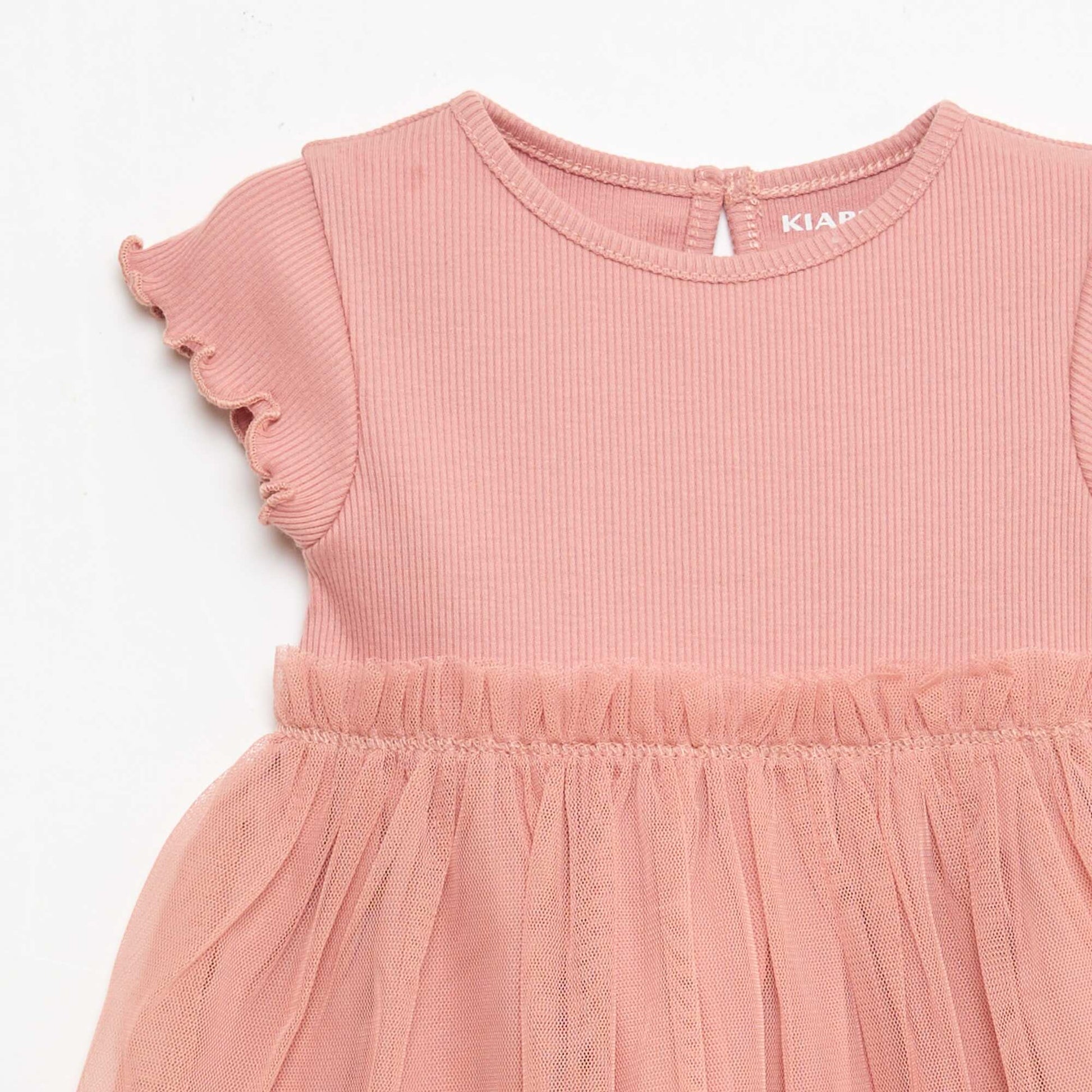 Robe en maille côtelée et tulle ROSE