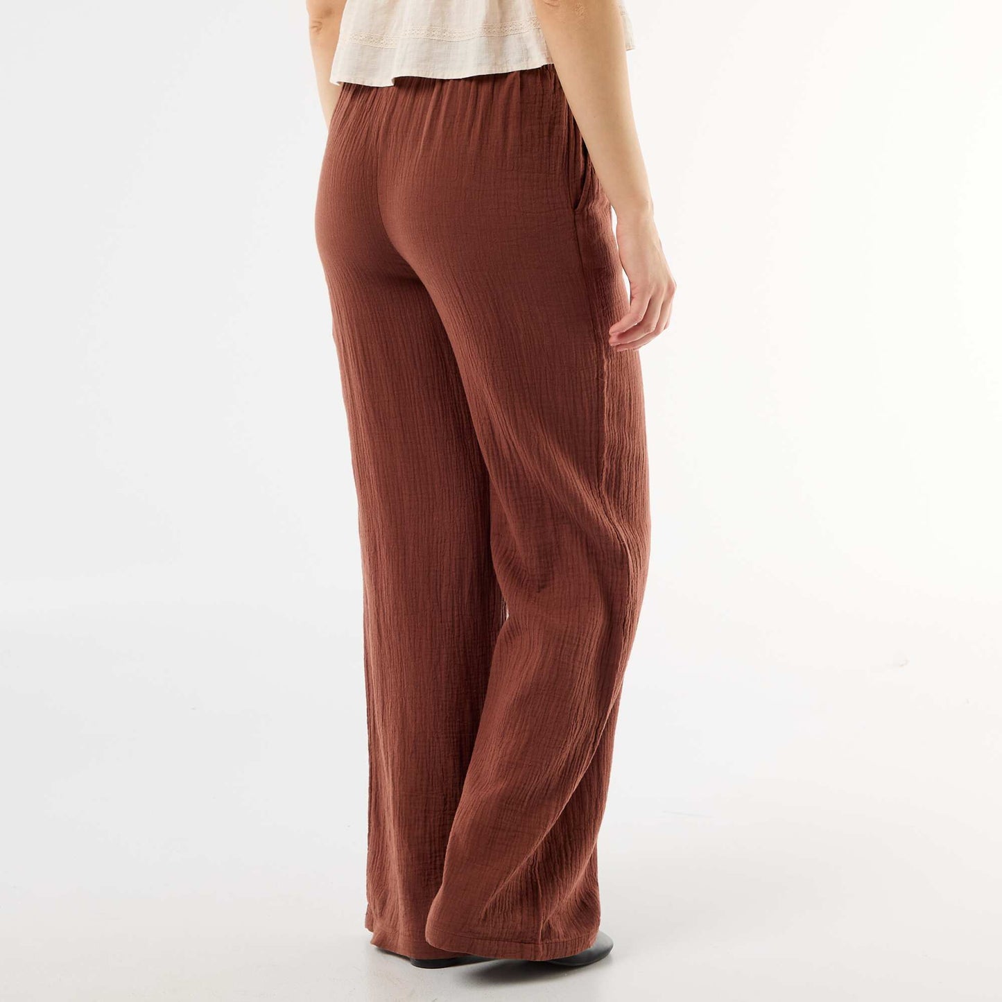Pantalon large en gaze de coton MARRON