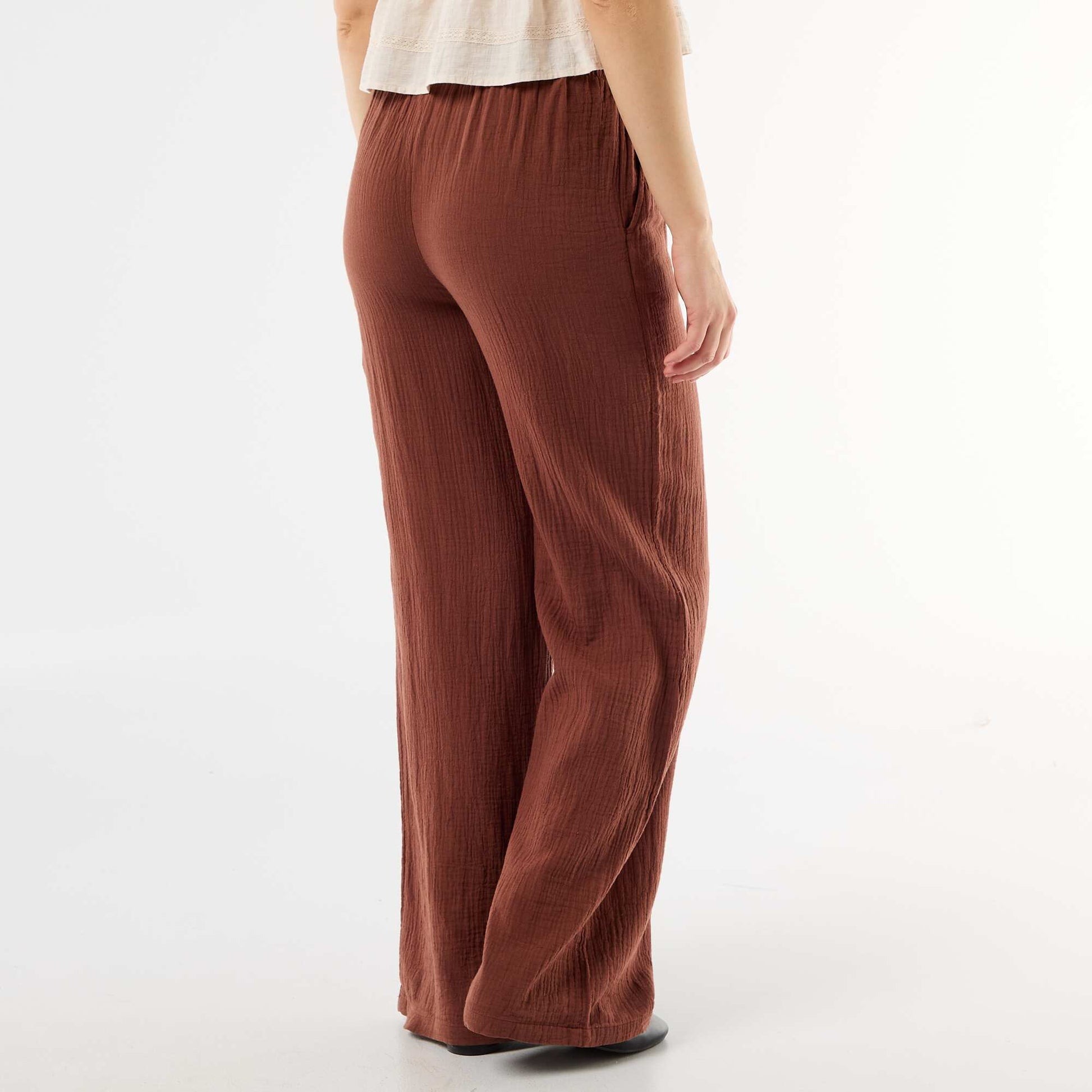 Pantalon large en gaze de coton MARRON