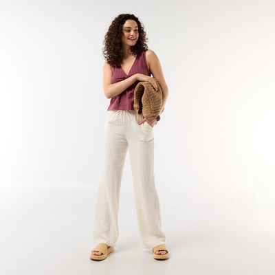 Pantalon large en gaze de coton BLANC