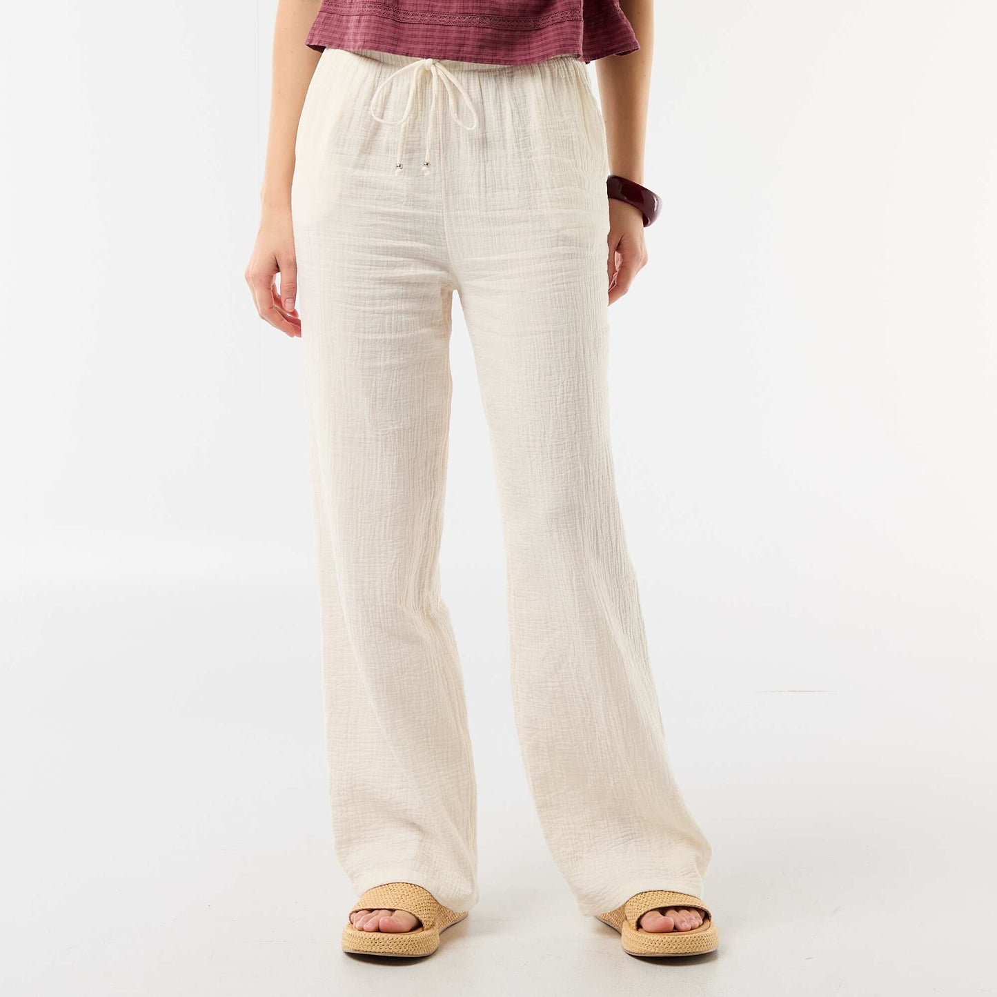 Pantalon large en gaze de coton BLANC