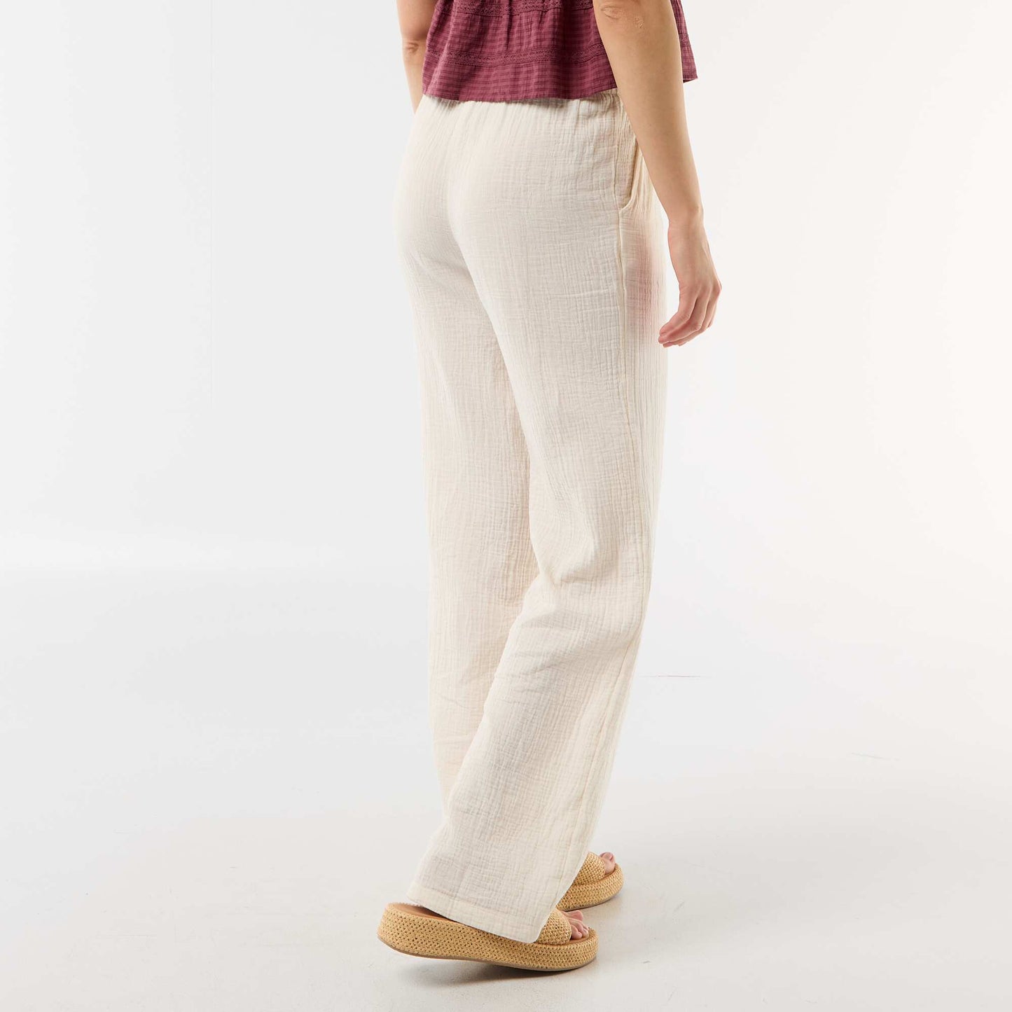 Pantalon large en gaze de coton BLANC