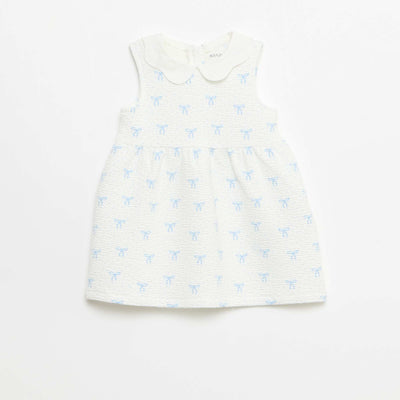 Robe en maille froissée avec col en popeline BLANC