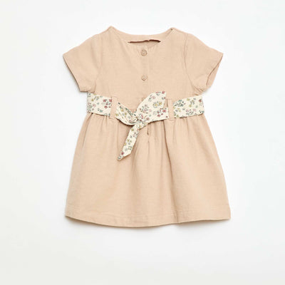 Robe en lin mélangé avec ceinture BEIGE