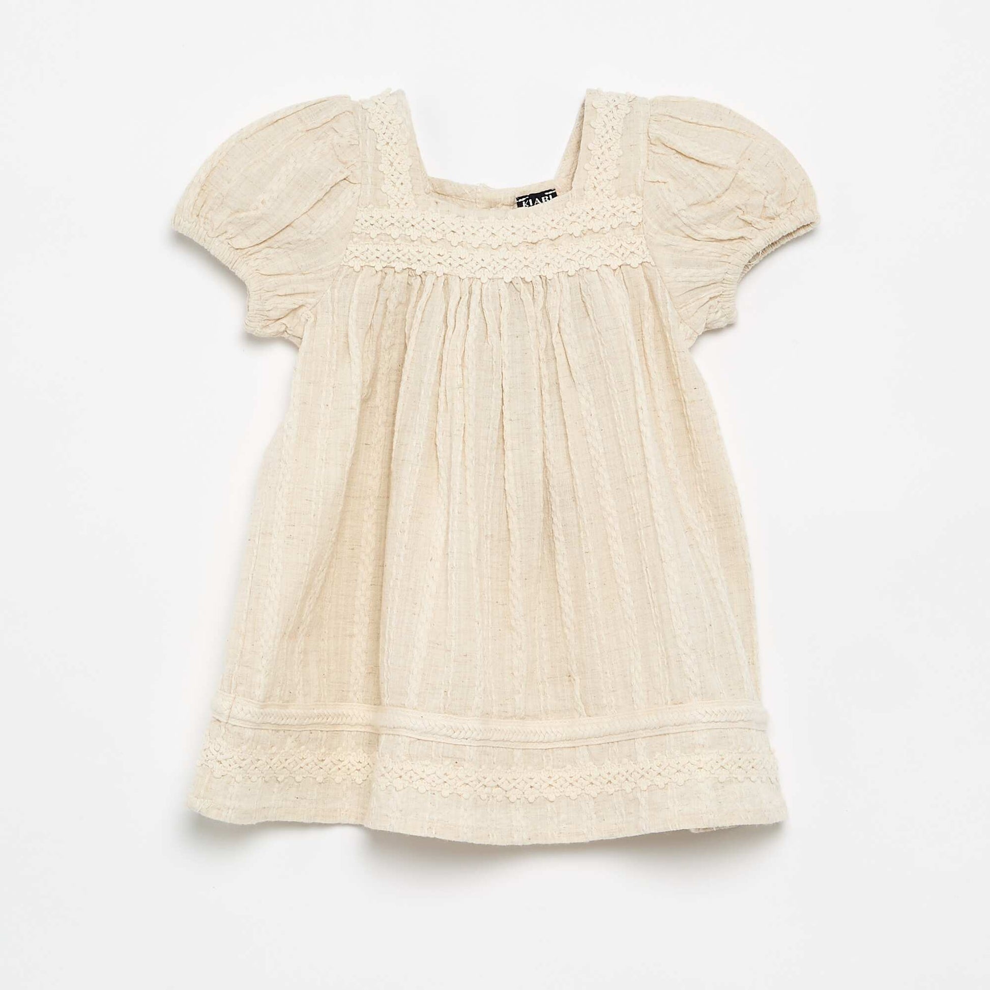 Robe en coton et lin avec détails en macramé ECRU
