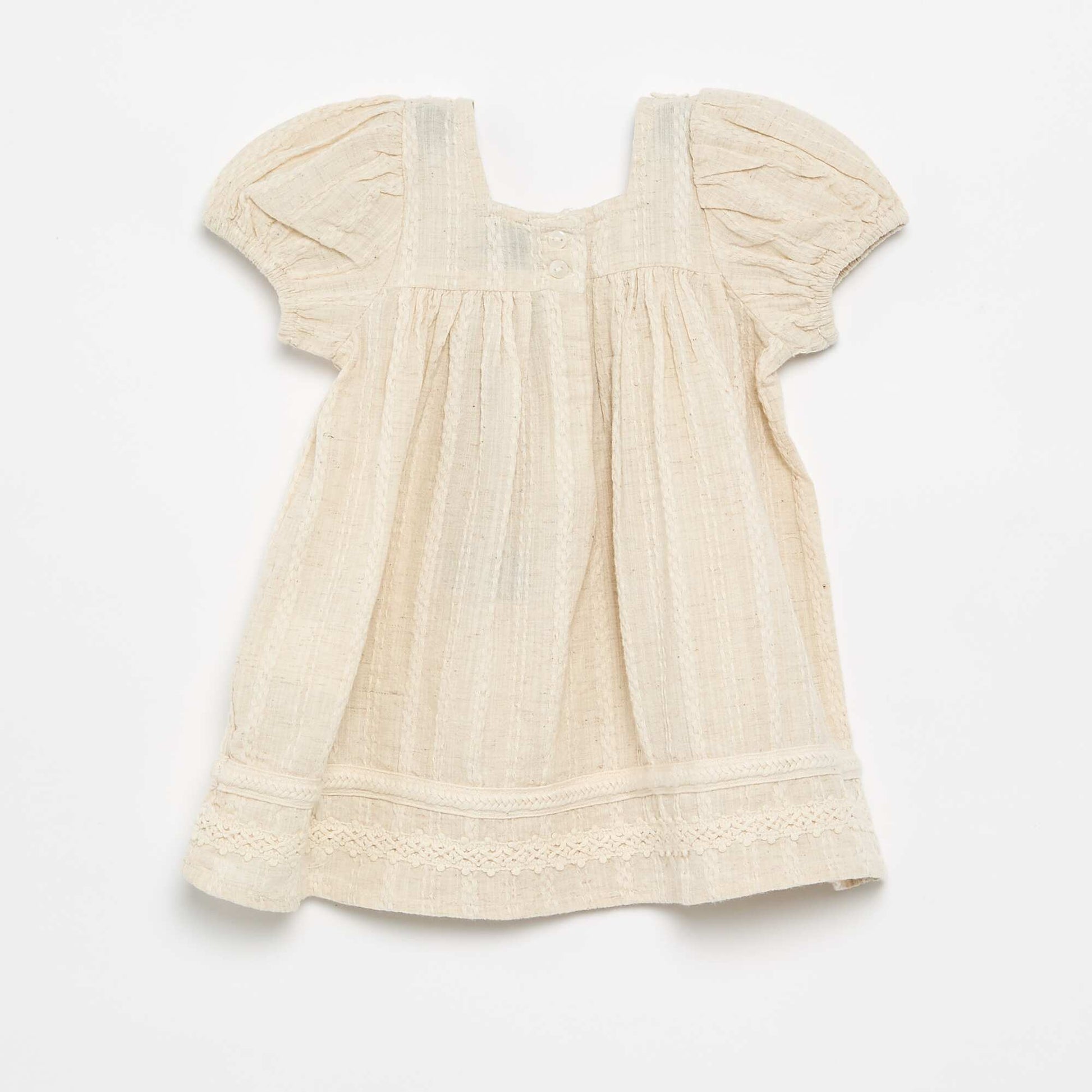 Robe en coton et lin avec détails en macramé ECRU