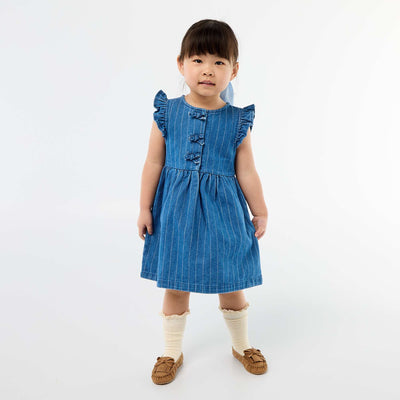 Robe sans manches en denim avec nœuds fantaisies BLEU
