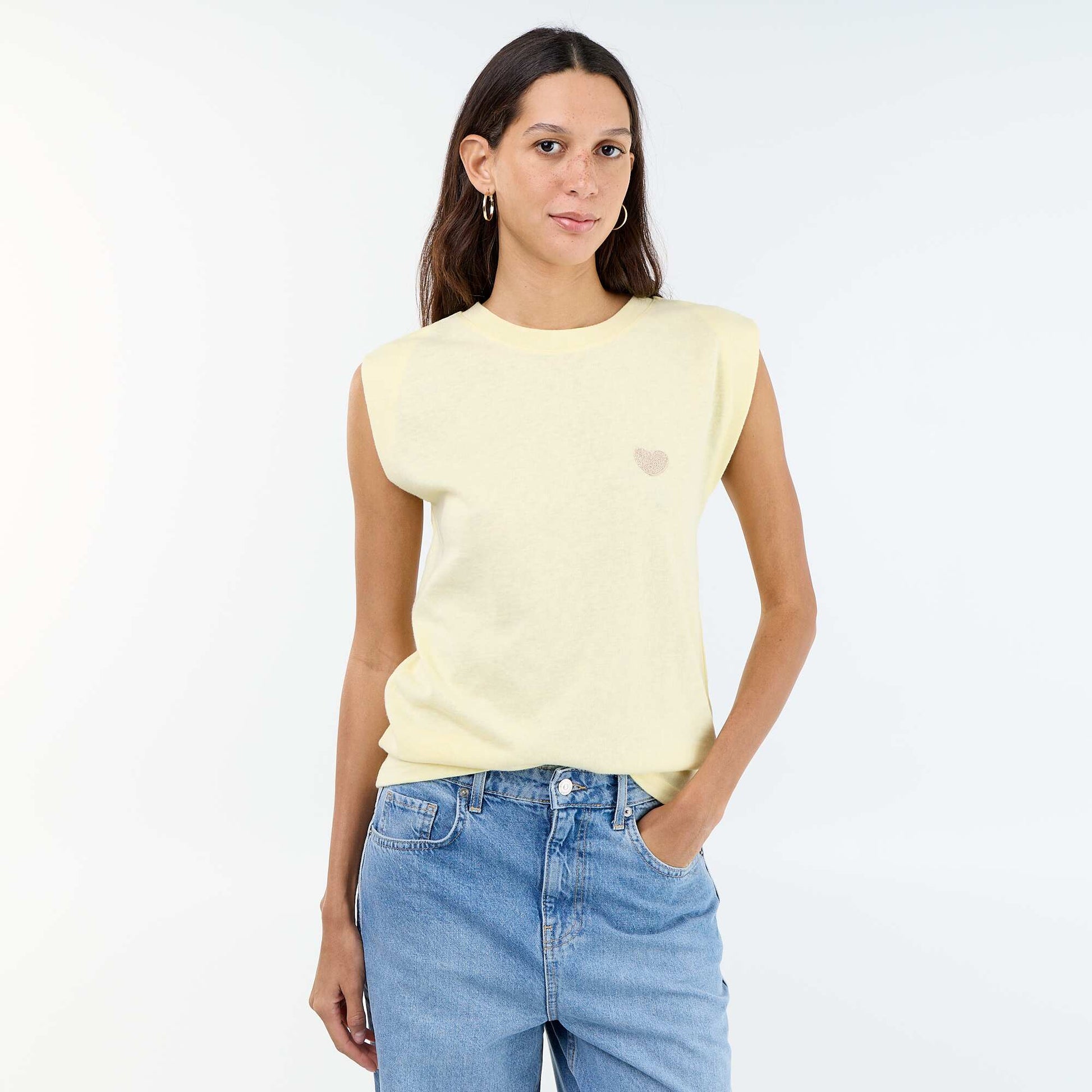 T-shirt en jersey sans manches JAUNE