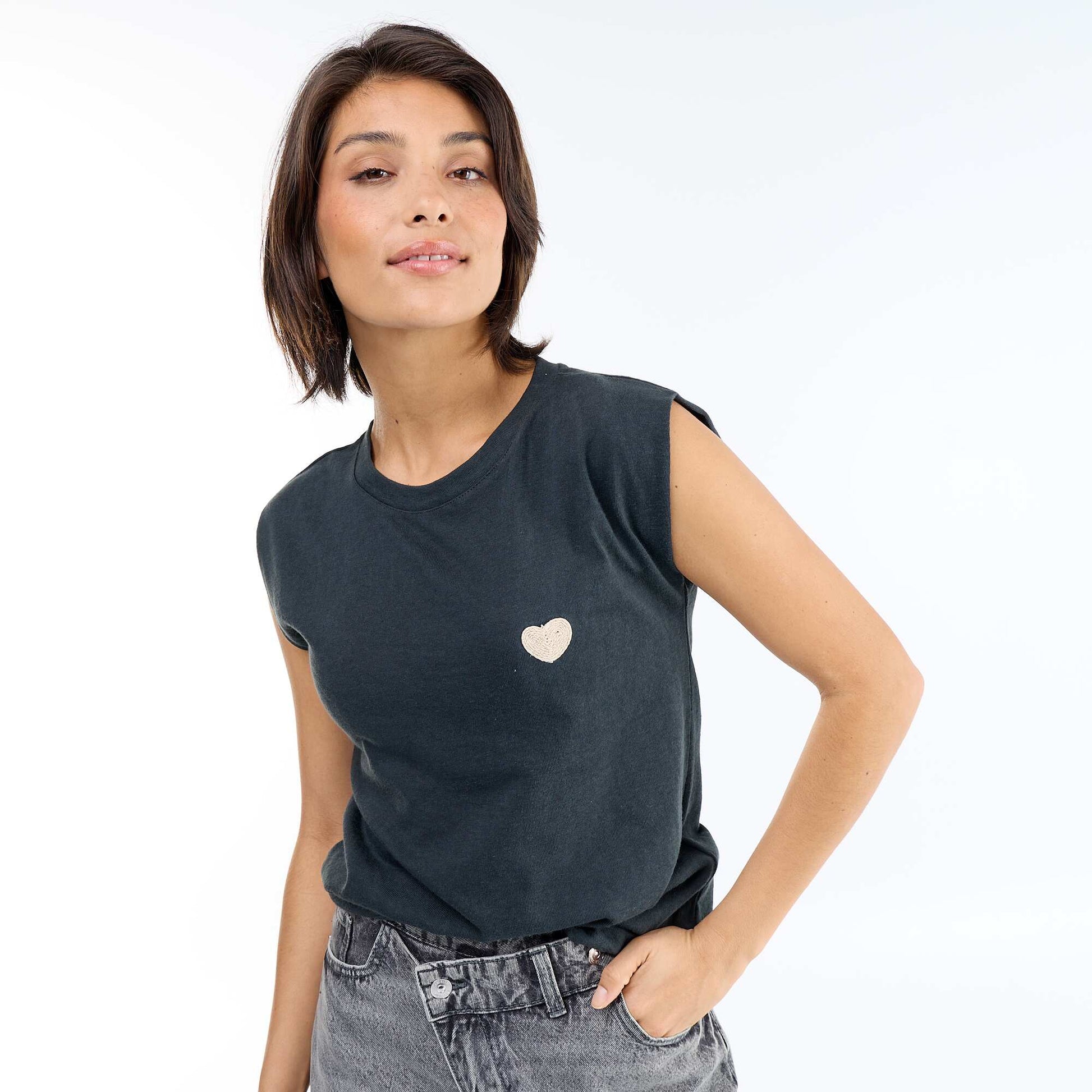 T-shirt en jersey sans manches NOIR