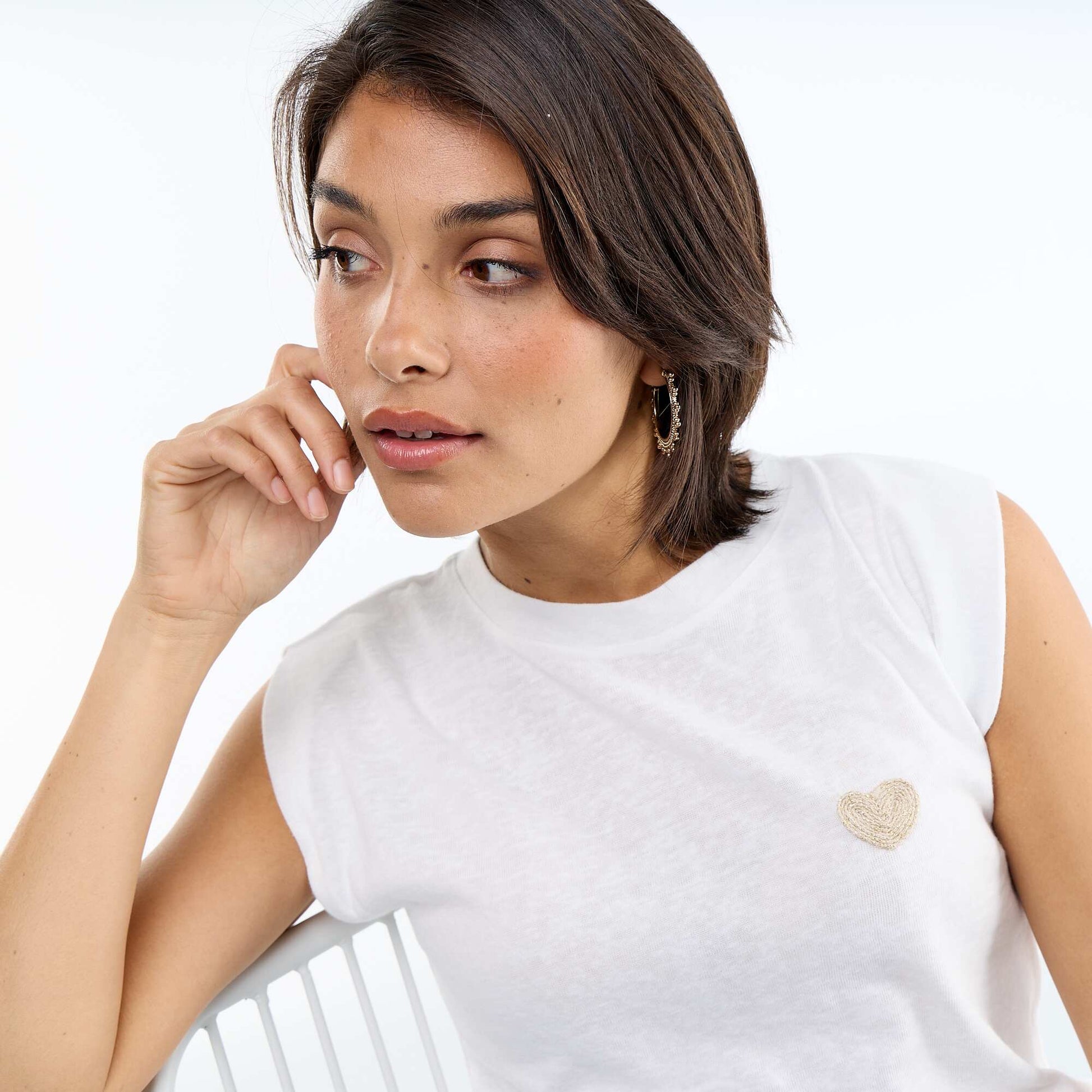 T-shirt en jersey sans manches BEIGE