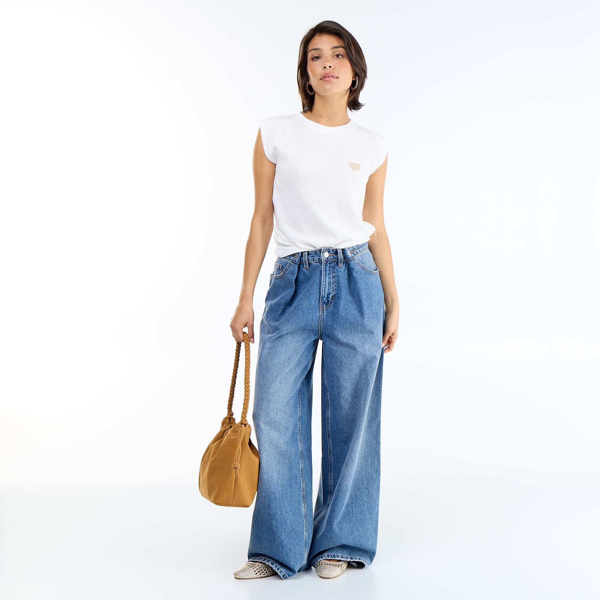 T-shirt en jersey sans manches BEIGE