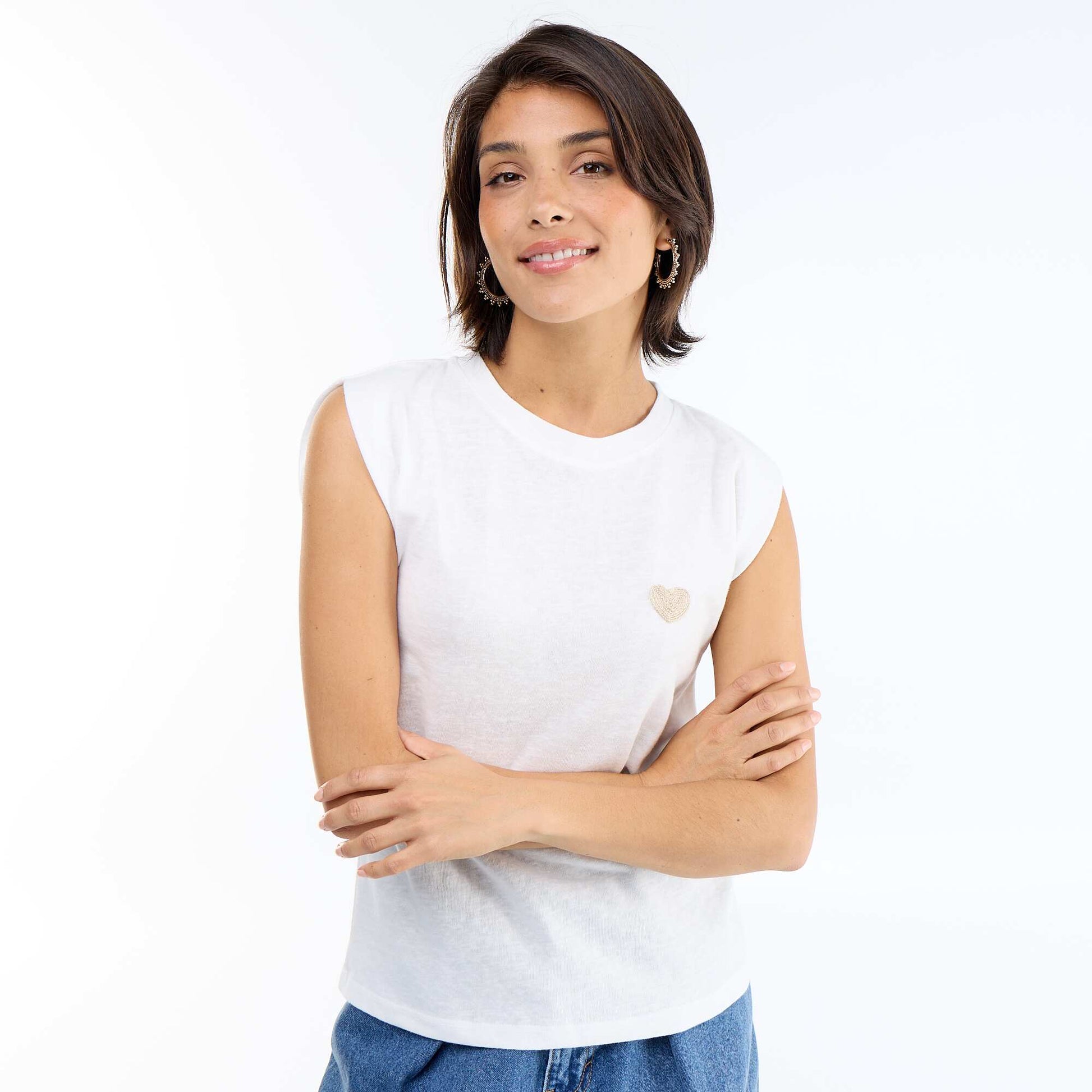 T-shirt en jersey sans manches BEIGE