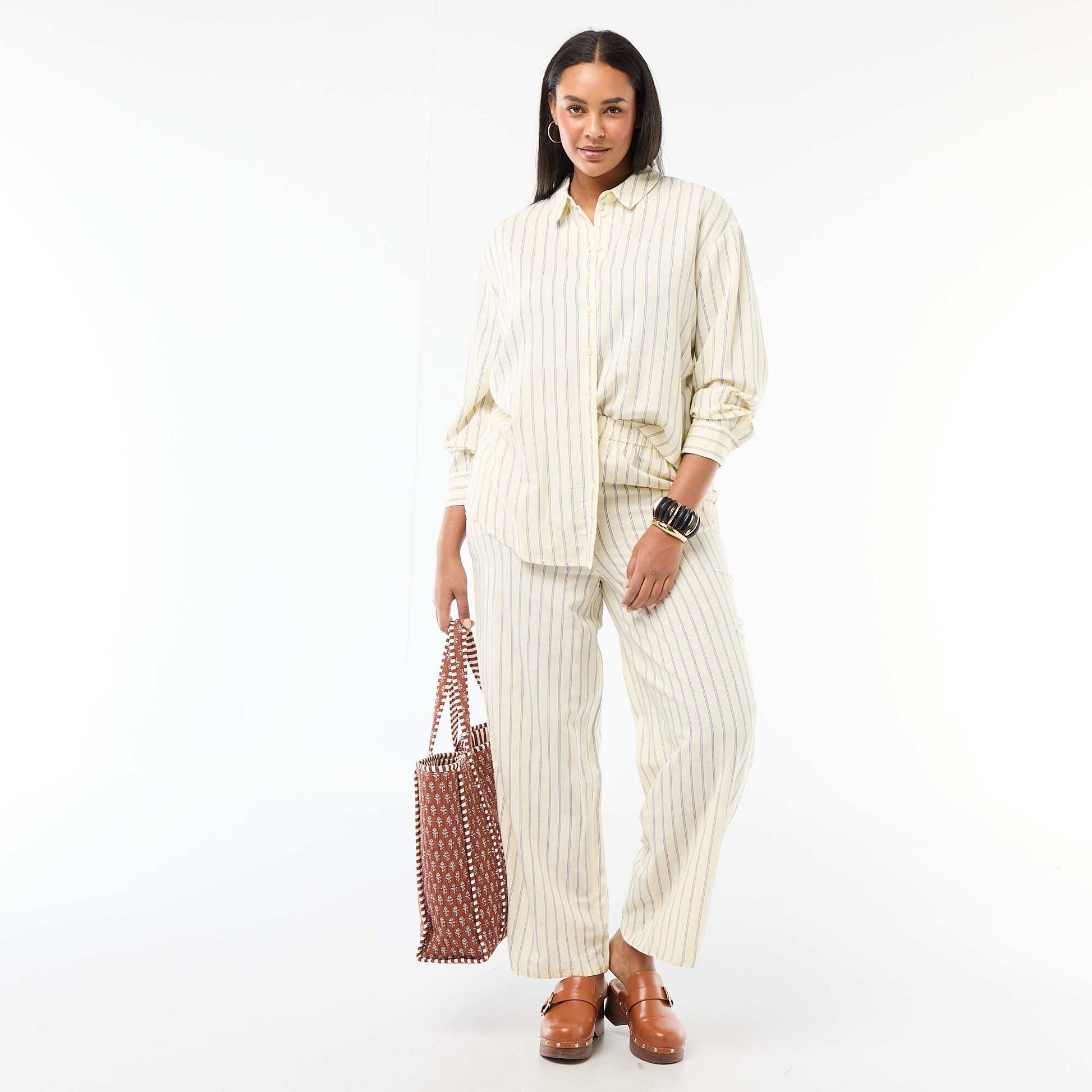 Pantalon droit en lin mélangé JAUNE