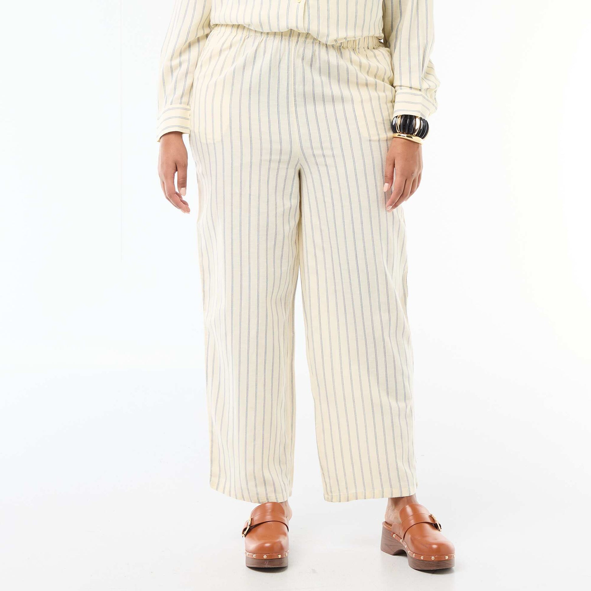 Pantalon droit en lin mélangé JAUNE
