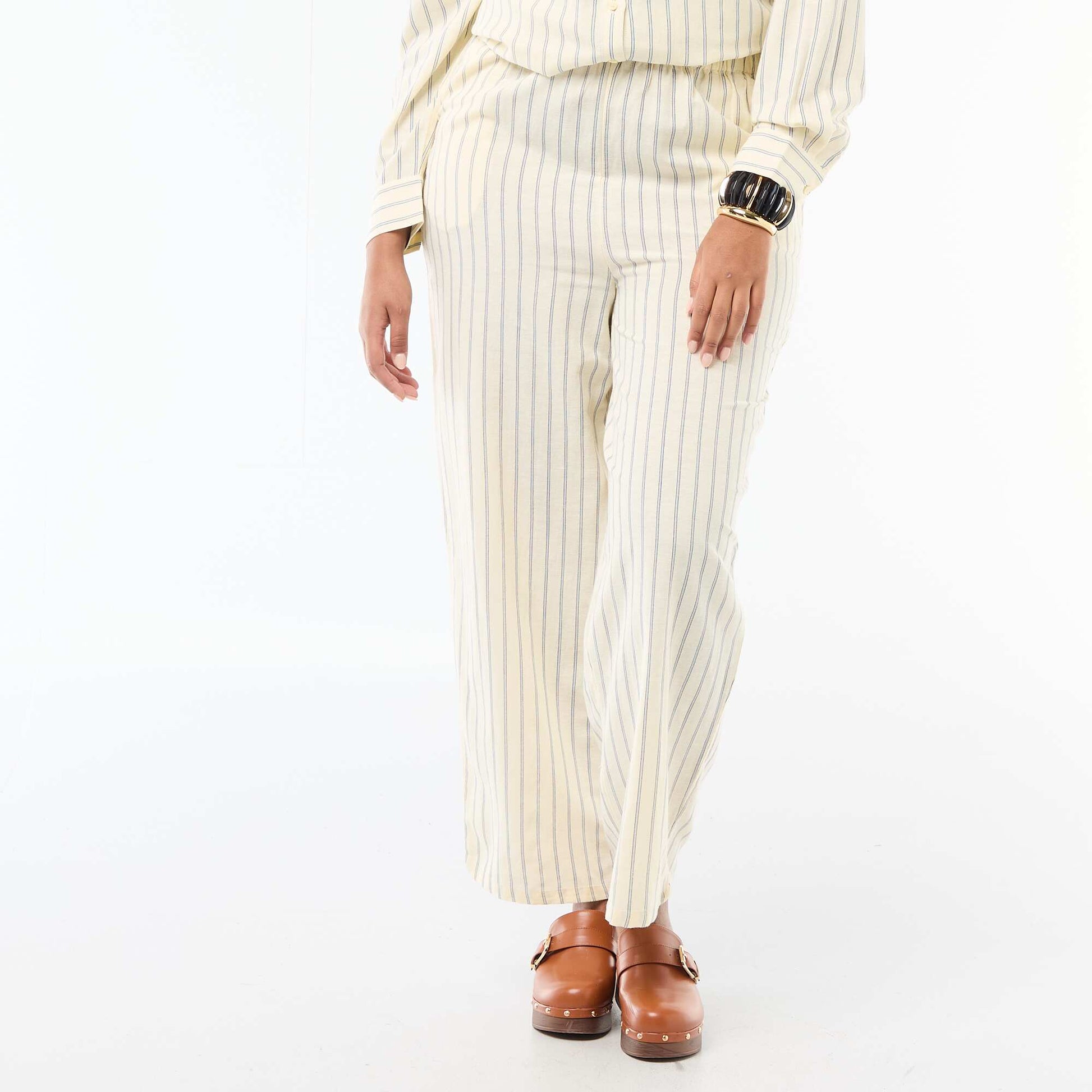 Pantalon droit en lin mélangé JAUNE
